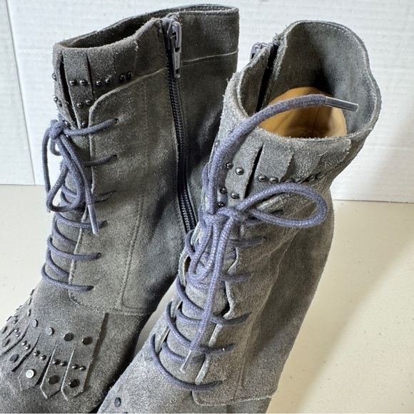 Lloyd Women's Gray Suede Lace Up Grunge Punk Heeled Ankle Boots Size 38 1/2 - Picture 11 of 15